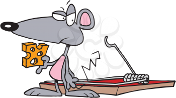 Royalty Free Clipart Image of a Mouse Beside a Trap