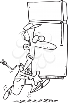 Royalty Free Clipart Image of a Man Moving a Refrigerator