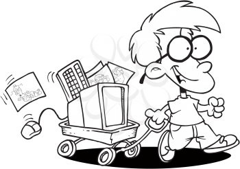 Royalty Free Clipart Image of a Boy With Items in a Wagon