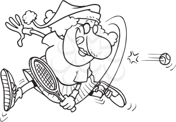 Royalty Free Clipart Image of Mrs. Santa Playing Tennis