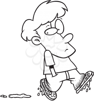 Royalty Free Clipart Image of a Boy With Muddy Shoes