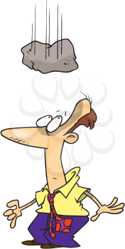 Royalty Free Clipart Image of a Man Under a Falling Rock