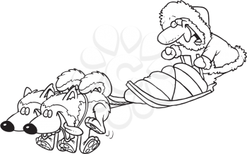 Royalty Free Clipart Image of a Man and a Dog Sled