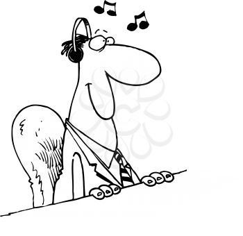 Royalty Free Clipart Image of a Man Wearing Headphones Listening to Music