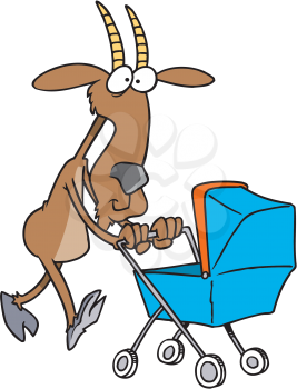 Royalty Free Clipart Image of a Goat Pushing a Carriage
