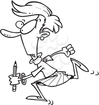 Royalty Free Clipart Image of a Woman Running With a Pencil