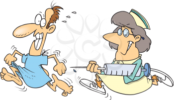 Royalty Free Clipart Image of a Nurse Chasing a Patient With a Needle