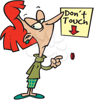 Royalty Free Clipart Image of a Woman Pushing a Don't Touch Button