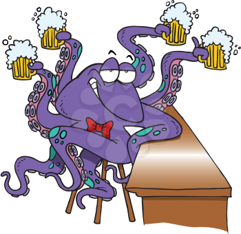 Royalty Free Clipart Image of an Octopus Drinking Beer