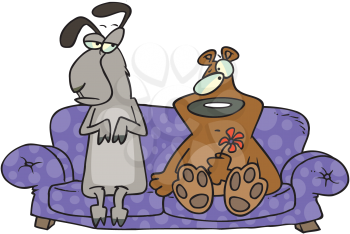 Royalty Free Clipart Image of Two Dogs on a Couch
