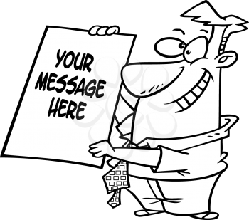 Royalty Free Clipart Image of a Businessman Holding a Sign
