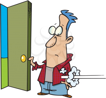 Royalty Free Clipart Image of a Man Opening a Door
