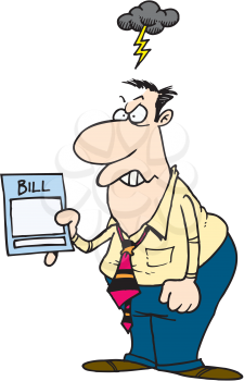 Royalty Free Clipart Image of an Angry Man Holding a Bill