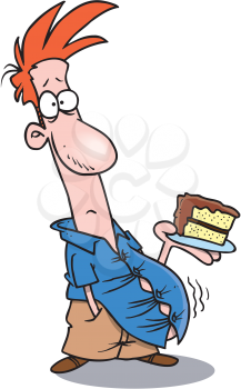 Royalty Free Clipart Image of a Man With a Big Belly Holding Cake