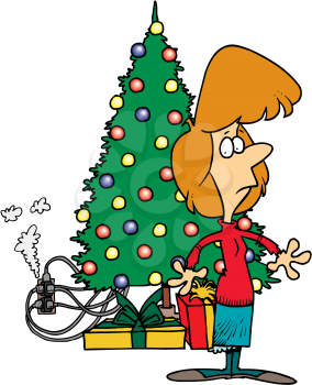 Royalty Free Clipart Image of a Woman With a Christmas Tree