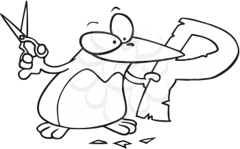 Royalty Free Clipart Image of a Penguin Cutting a P