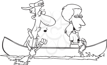 Royalty Free Clipart Image of a Couple in a Canoe
