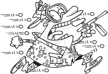 Royalty Free Clipart Image of a Man Running in a Game of Paintball