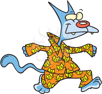 Royalty Free Clipart Image of a Cat Wearing Pyjamas