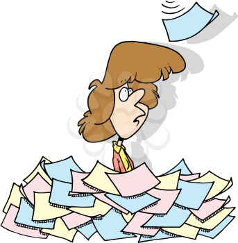 Royalty Free Clipart Image of a Woman Buried Under Paperwork