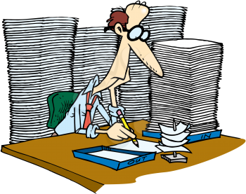 Royalty Free Clipart Image of a Man With Lots of Paperwork