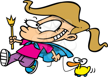 Royalty Free Clipart Image of a
Girl Parading with a Torch and Pull Toy