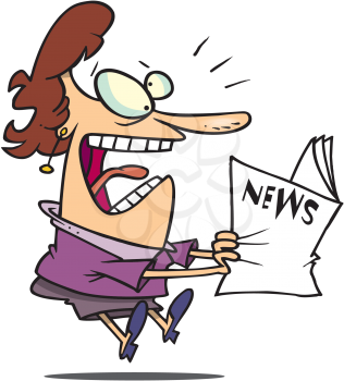 Royalty Free Clipart Image of a Woman Frightened While Reading the News