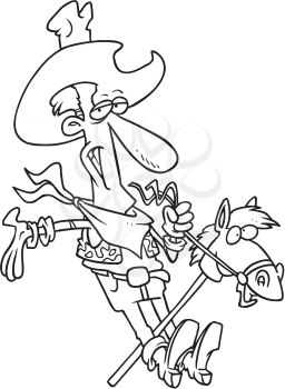 Royalty Free Clipart Image of a Cowboy on a Stick Horse