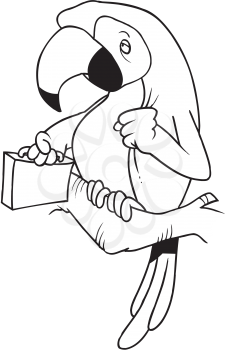 Royalty Free Clipart Image of a Parrot With a Briefcase