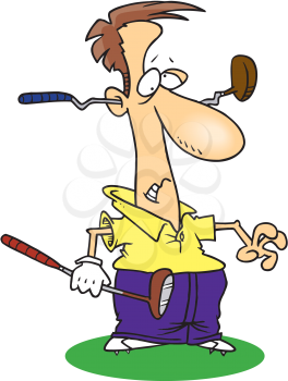 Royalty Free Clipart Image of a Golfer With a Club Through His Ears