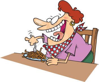Royalty Free Clipart Image of a Woman Eating Pasta