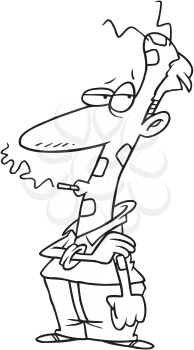 Royalty Free Clipart Image of a Smoker Wearing Nicotine Patches