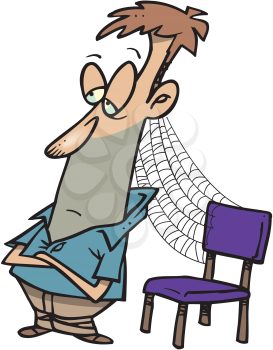Royalty Free Clipart Image of a Man With a Cobweb Attached to Him