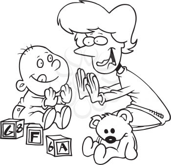 Royalty Free Clipart Image of a Woman and Baby Playing Pat-a-Cake