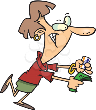 Royalty Free Clipart Image of a Woman With a Credit Card and Cash