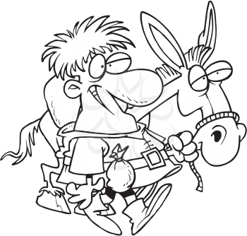 Royalty Free Clipart Image of a Man and a Mule