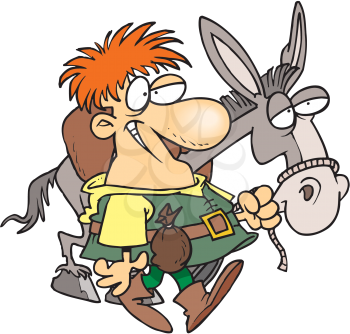Royalty Free Clipart Image of a Man and a Mule