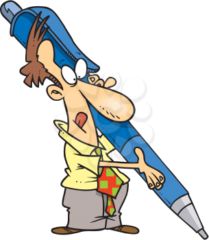 Royalty Free Clipart Image of a Man Writing With a Big Pen