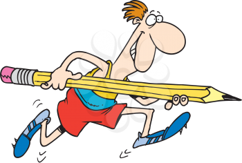 Royalty Free Clipart Image of a Man Running With a Pencil