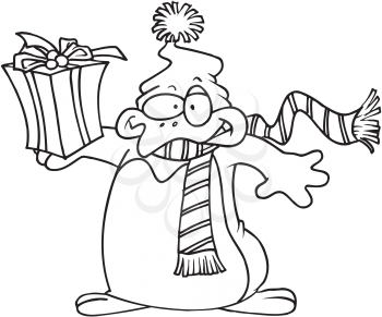 Royalty Free Clipart Image of a Penguin With a Gift