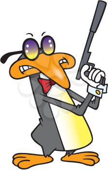 Royalty Free Clipart Image of a Penguin With a Gun