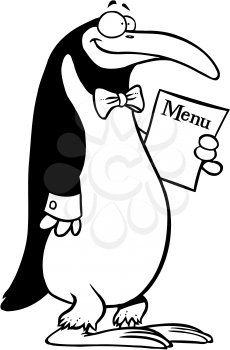 Royalty Free Clipart Image of a Penguin With a Menu