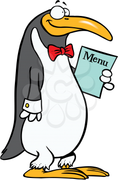 Royalty Free Clipart Image of a Penguin With a Menu