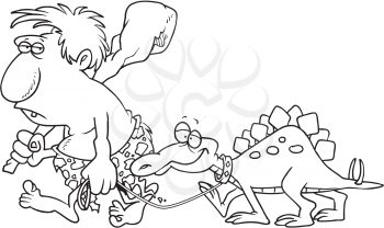 Royalty Free Clipart Image of a Caveman and a Pet