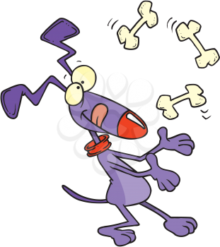 Royalty Free Clipart Image of a Dog Juggling Bones