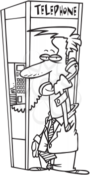 Royalty Free Clipart Image of a Man Talking in a Phone Booth