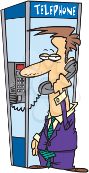 Royalty Free Clipart Image of a Man Talking in a Phone Booth