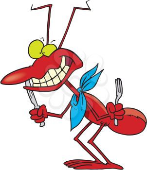 Royalty Free Clipart Image of an Ant With a Knife and Fork