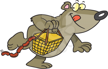 Royalty Free Clipart Image of a Bear Stealing a Picnic Basket