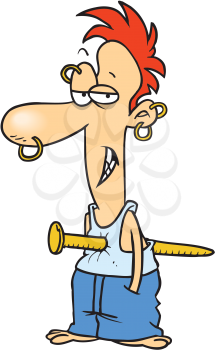 Royalty Free Clipart Image of a Guy With Piercings and a Nail Through His Chest
